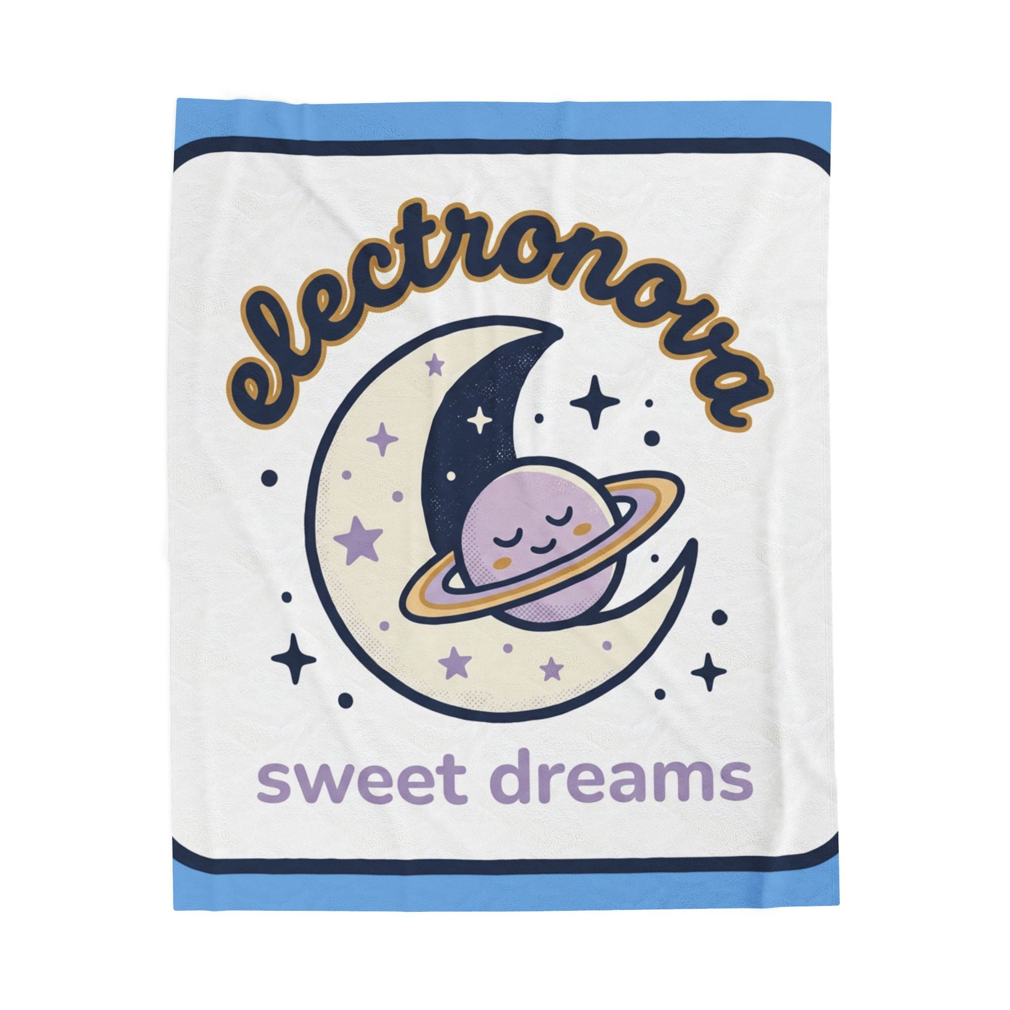 Velveteen Plush Blanket - 'Electronova Sweet Dreams' Cute Planet & Moon Cozy Throw